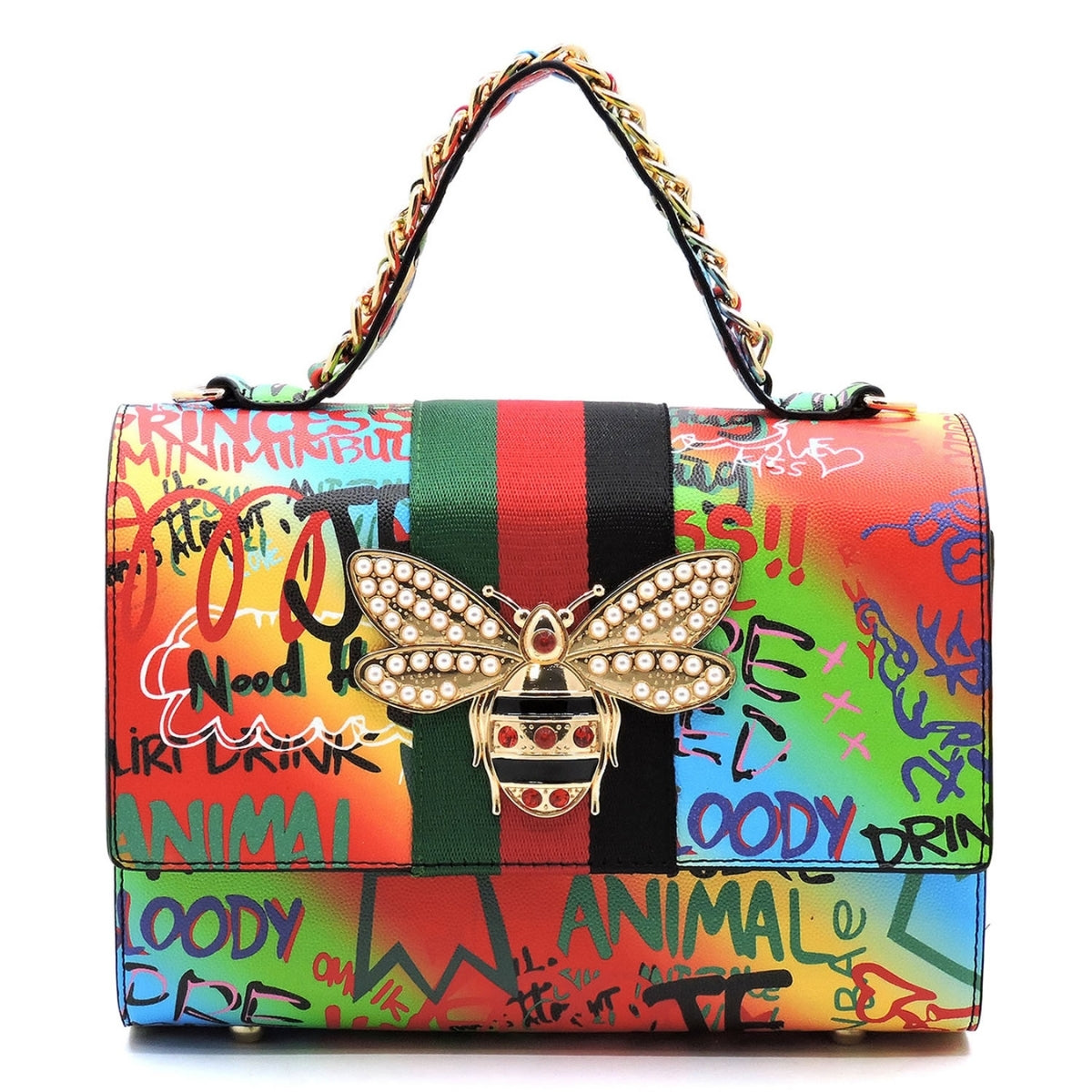 Designer Blue Red Graffiti Satchel Bag Set
