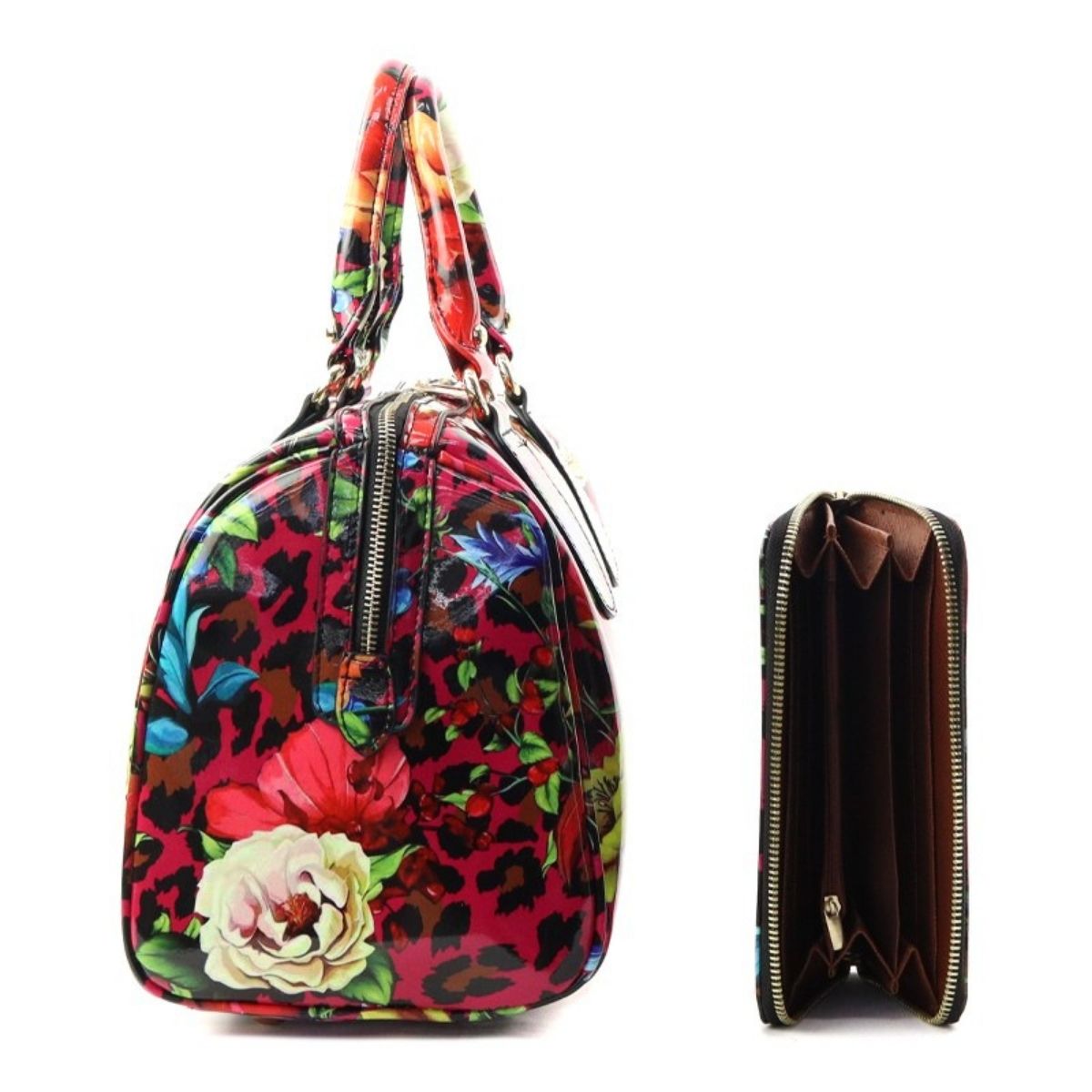 Purple Leopard Boston Bag Set