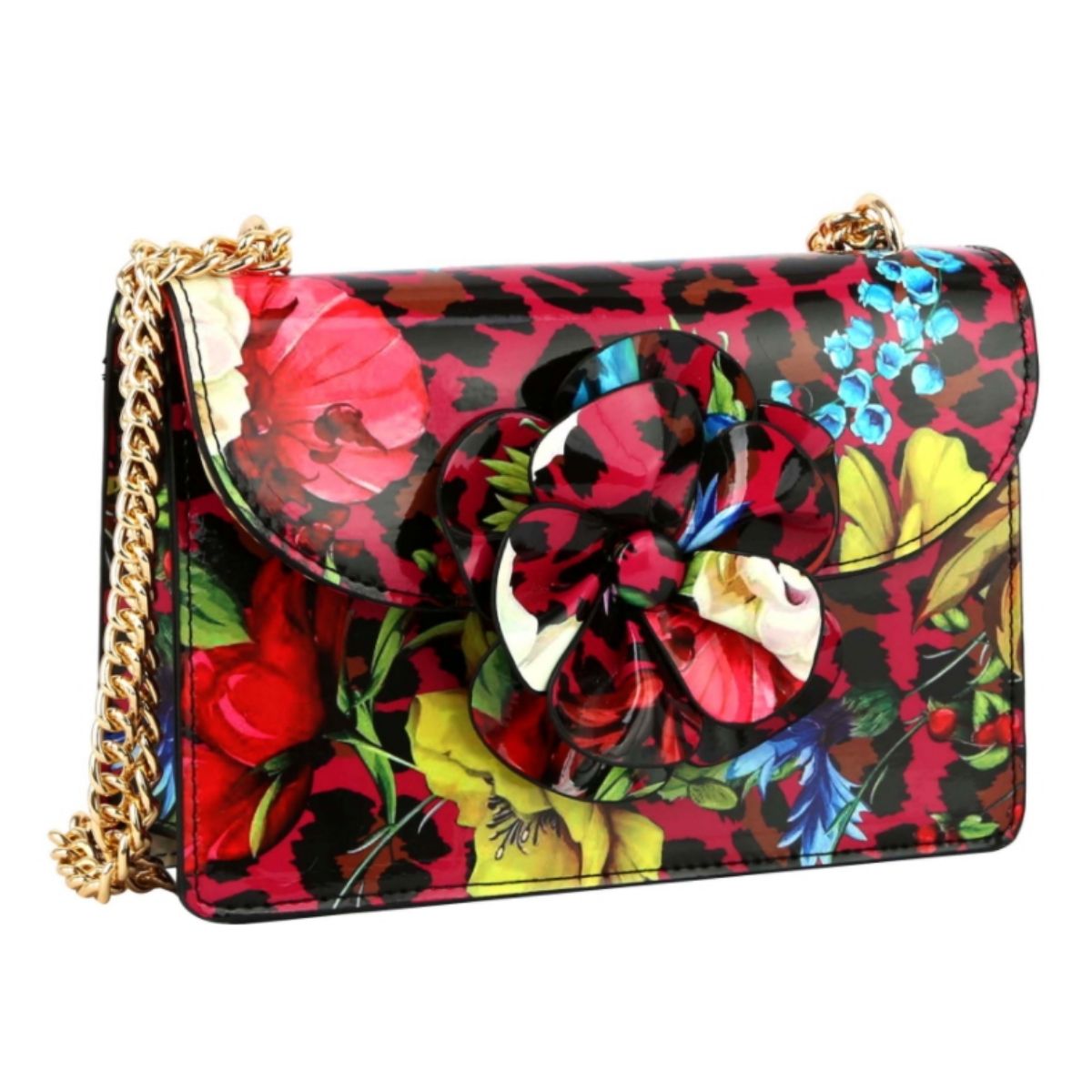 Red Leopard 3D Flower Crossbody