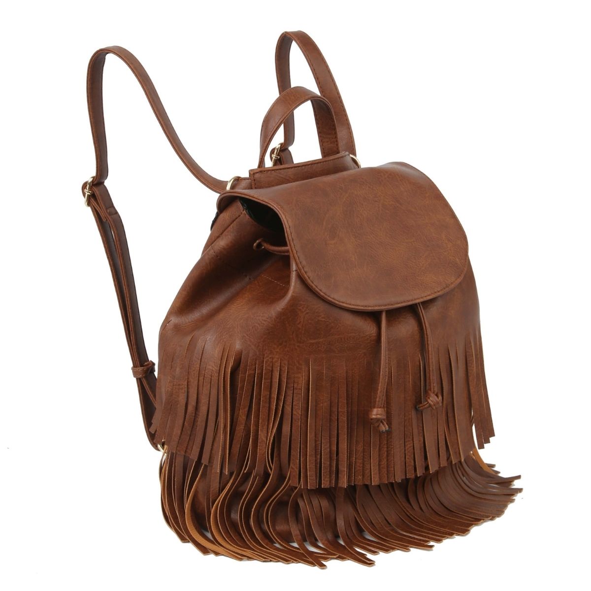 Brown Double Fringe Convertible Backpack