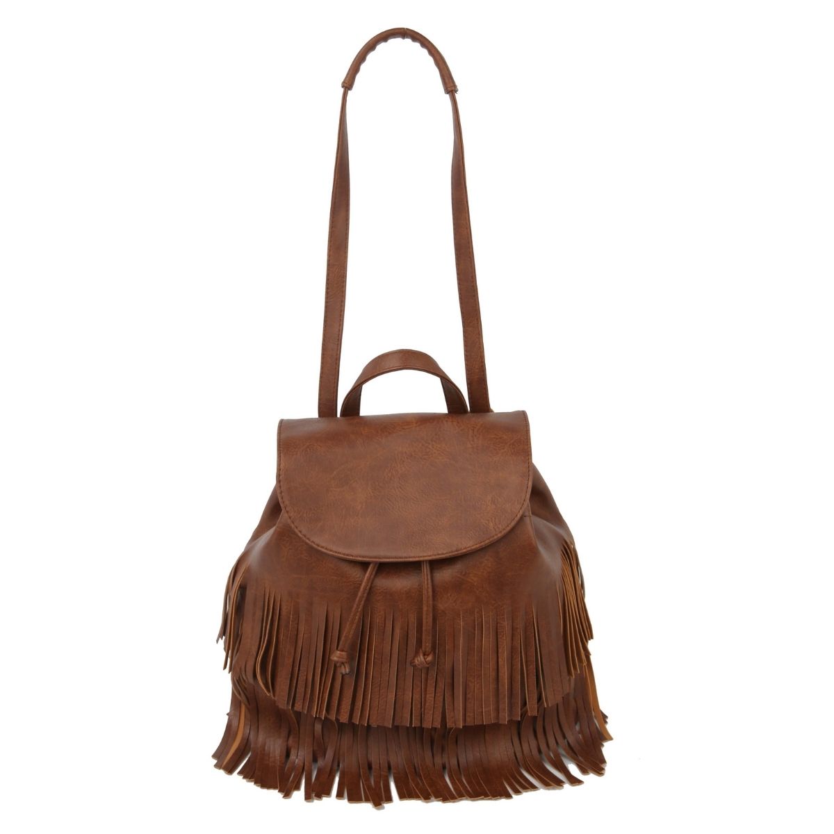 Brown Double Fringe Convertible Backpack