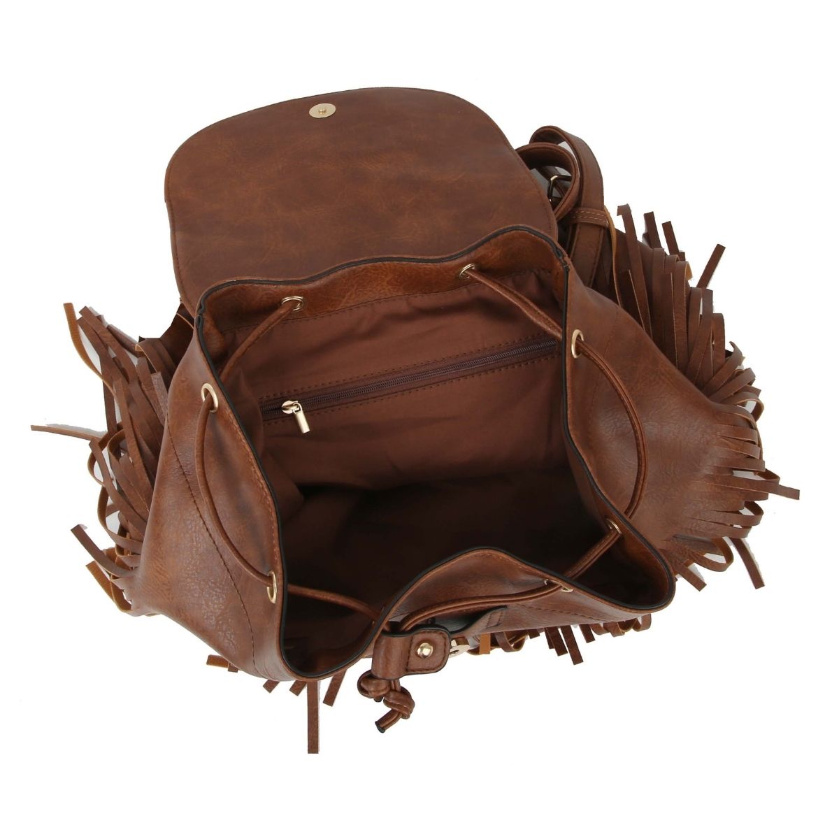 Brown Double Fringe Convertible Backpack