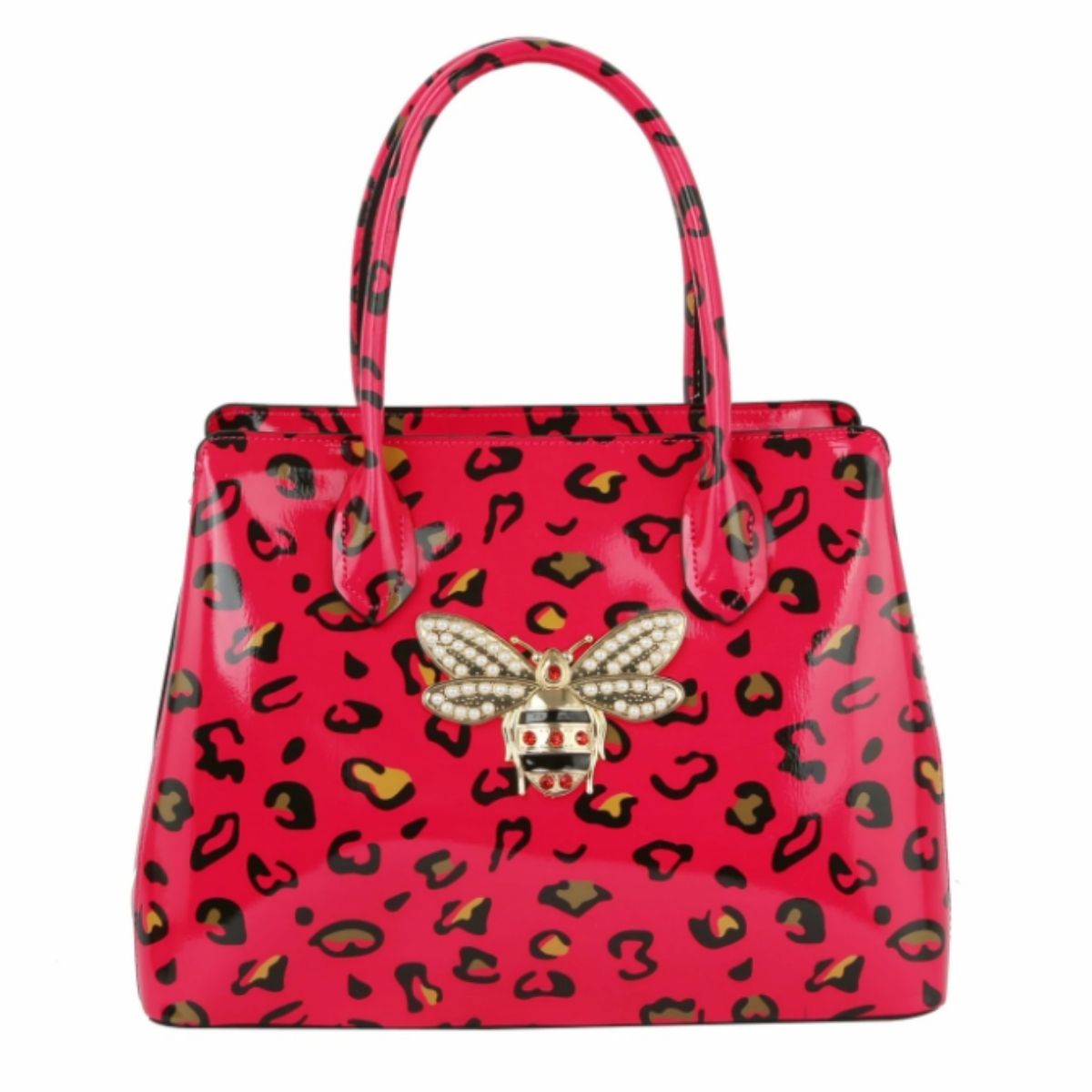 Fuchsia Leopard Patent Handbag Set