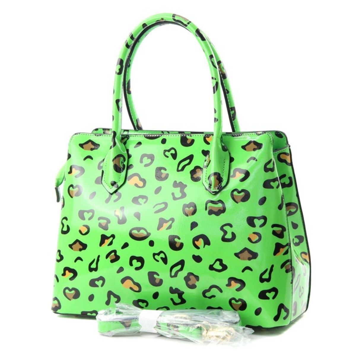 Neon Green Leopard Patent Handbag Set