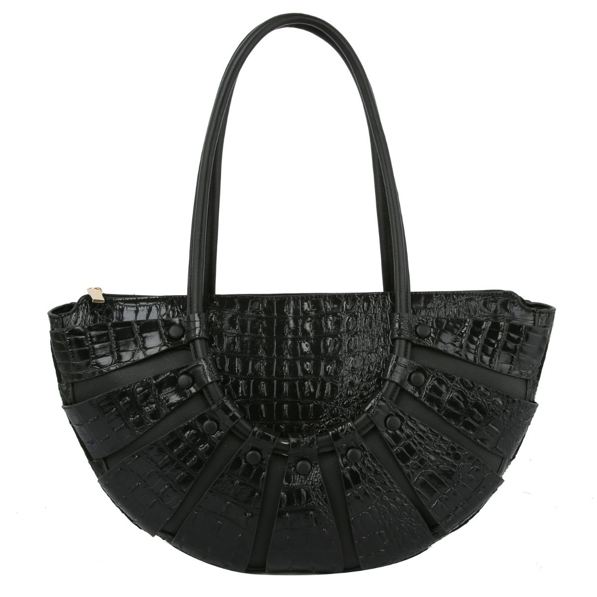 Black Croc Half Moon Tote Handbag