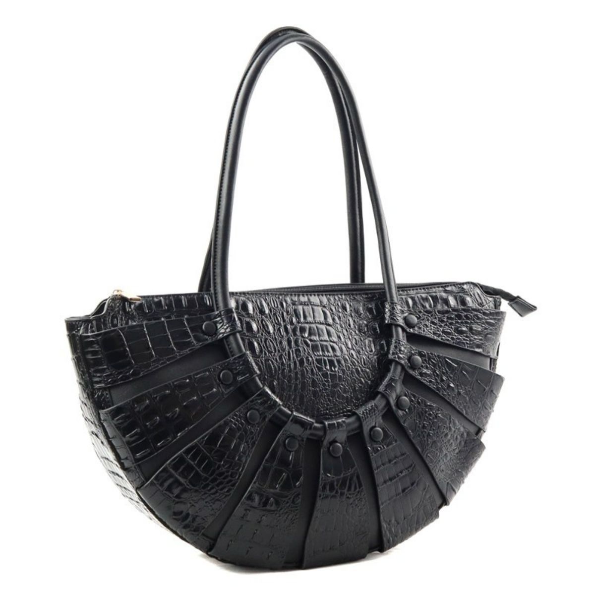 Black Croc Half Moon Tote Handbag