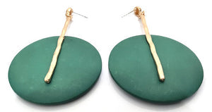 Green wooden drop earring