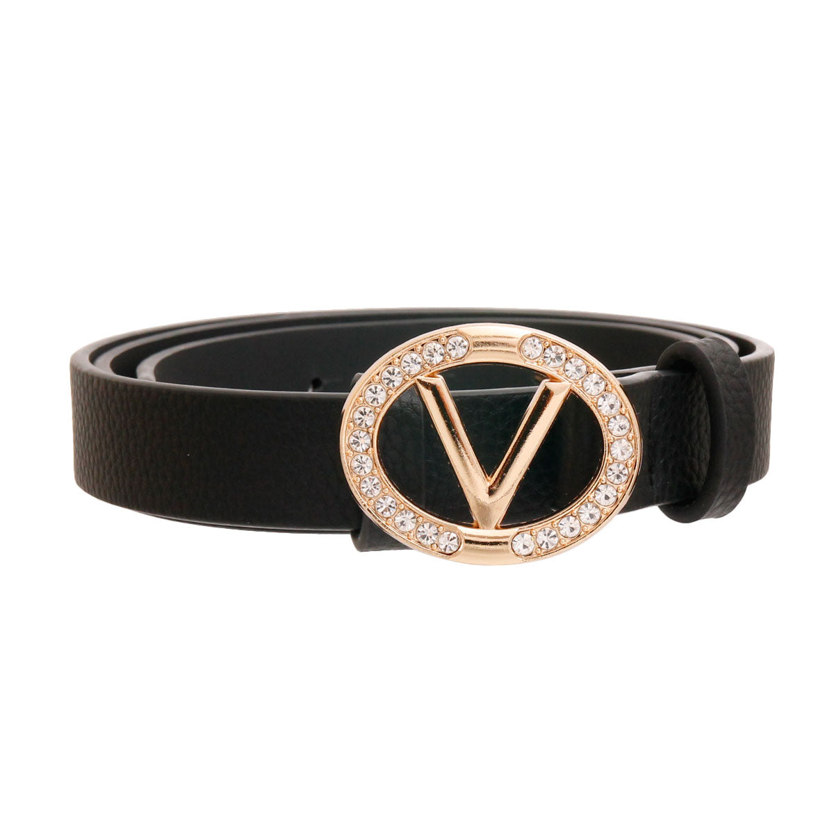 Black and Gold Rhinestone V Designer Belt