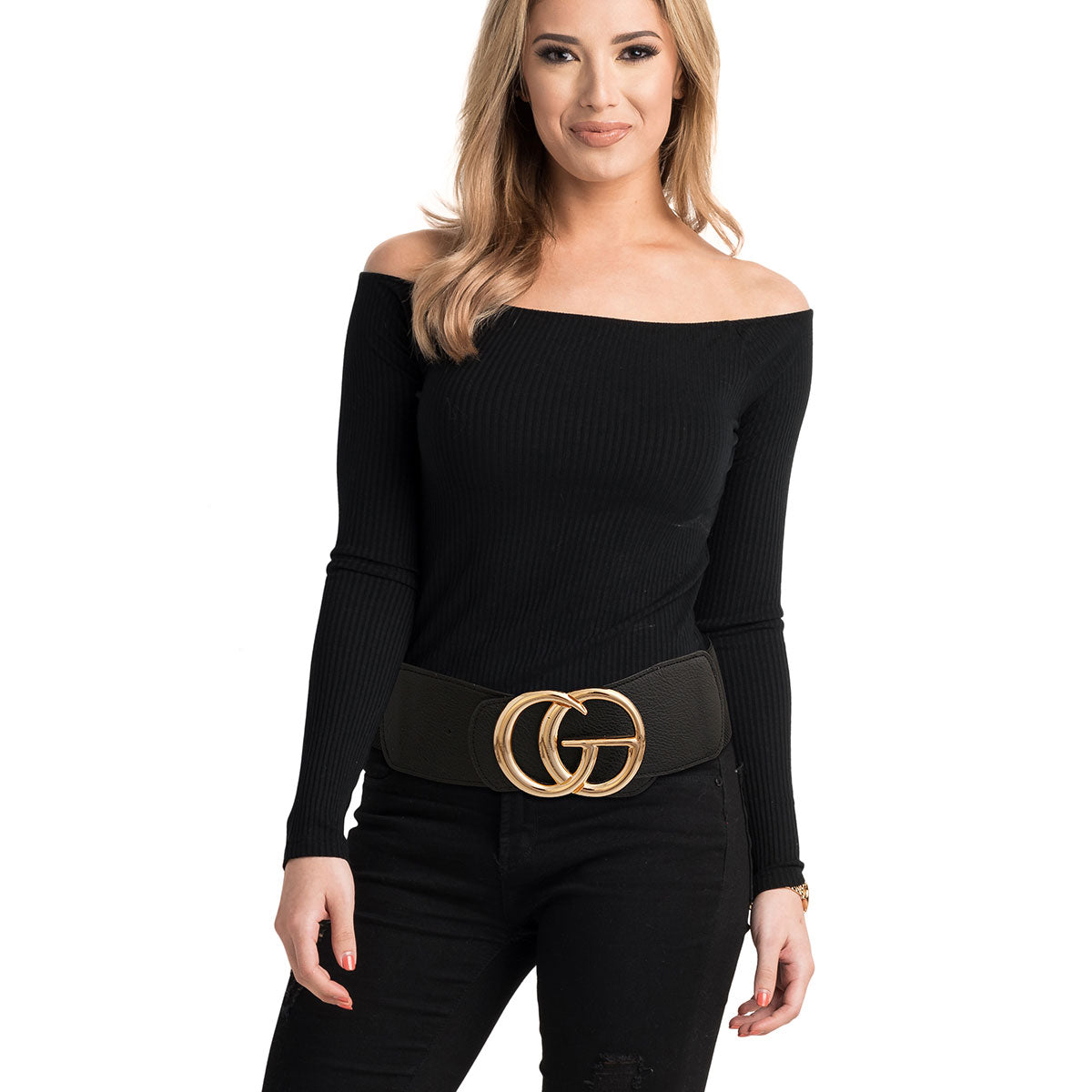 Black and Gold GG Wide Stretch Belt