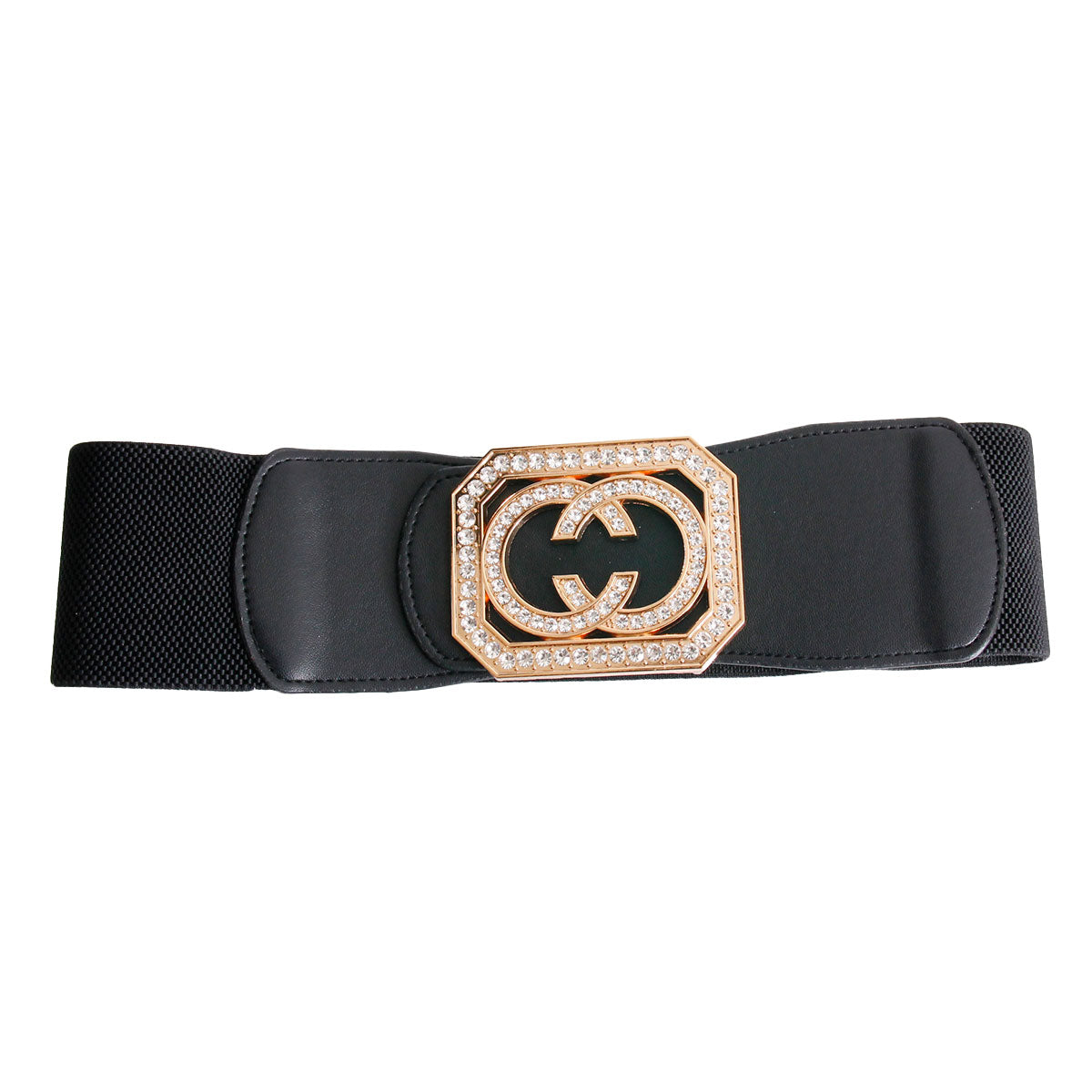 Black and Gold Square CC Wide Stretch Belt