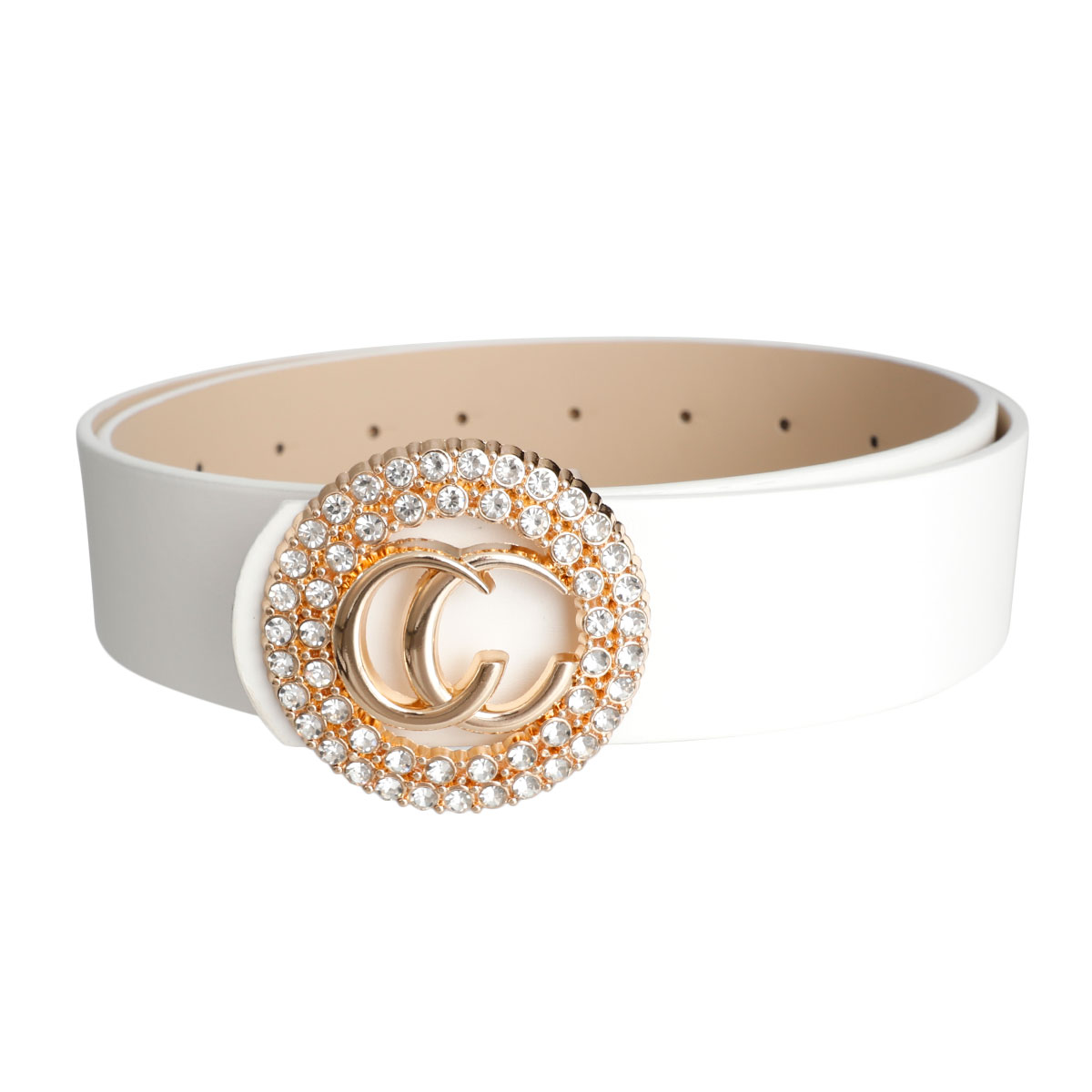 White Vegan Leather Round Buckle Belt