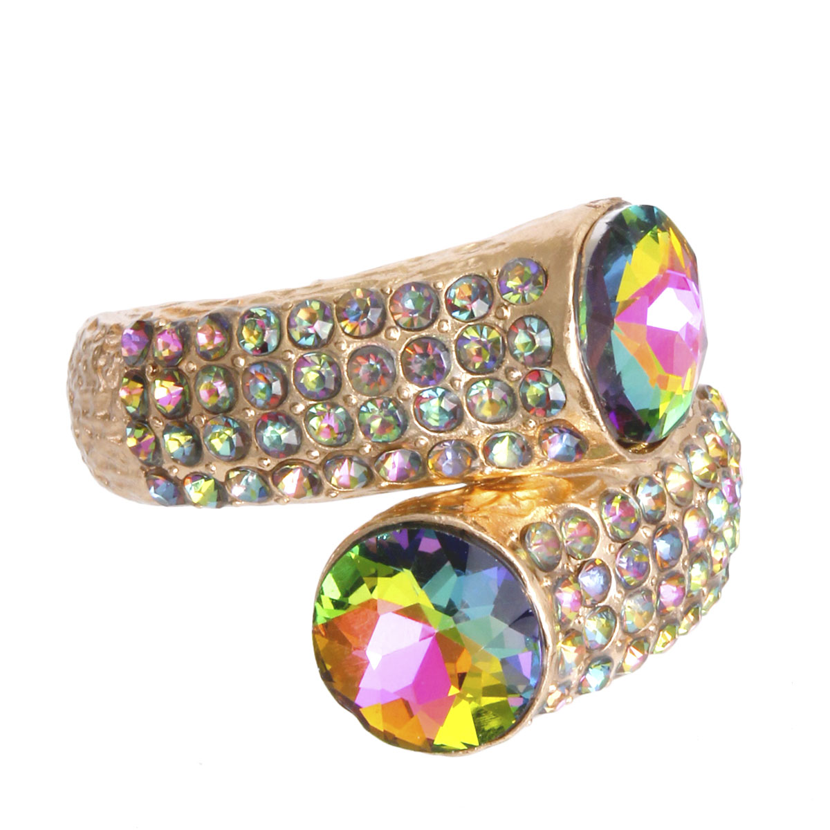 Round Pink Green Crystal Gold Hinge Cuff