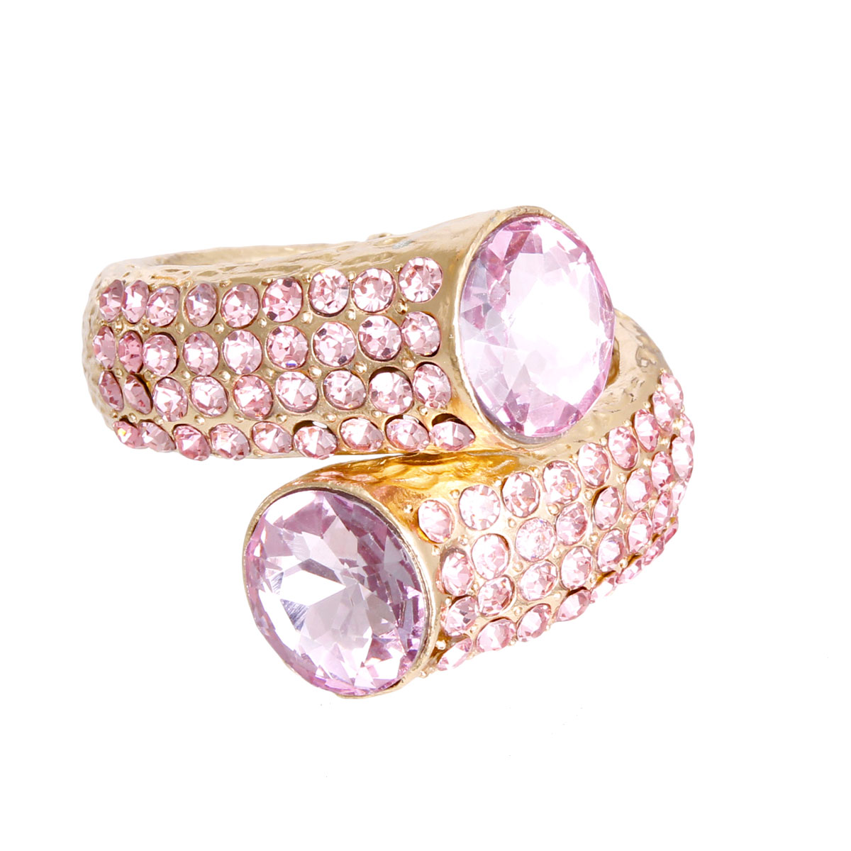Round Pink Crystal Gold Hinge Cuff