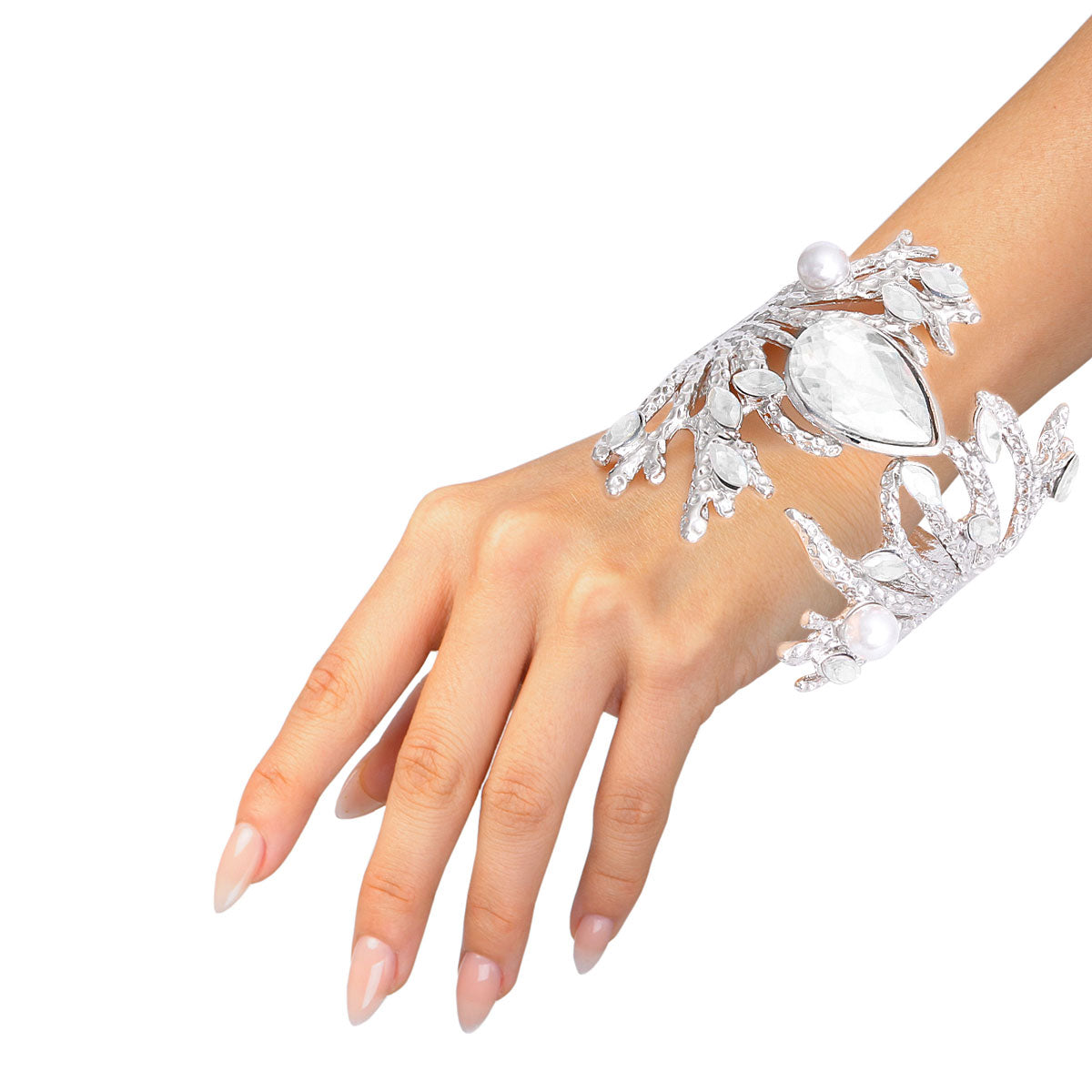 Clear Silver Branched Crystal Cuff