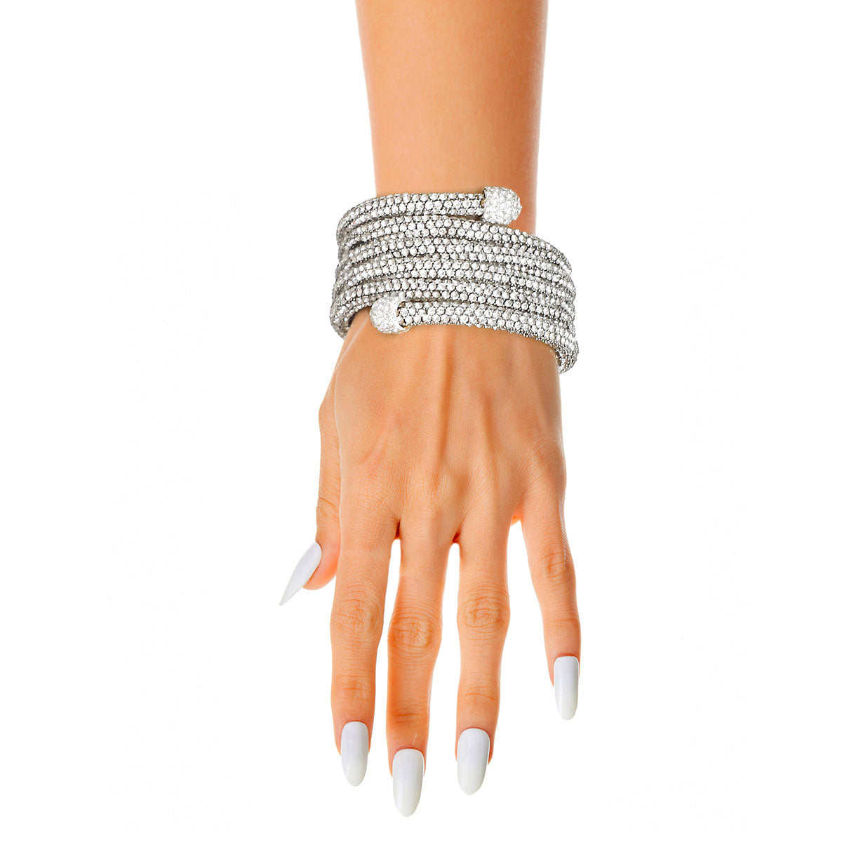 Silver Rhinestone Coiled Tube Bracelet