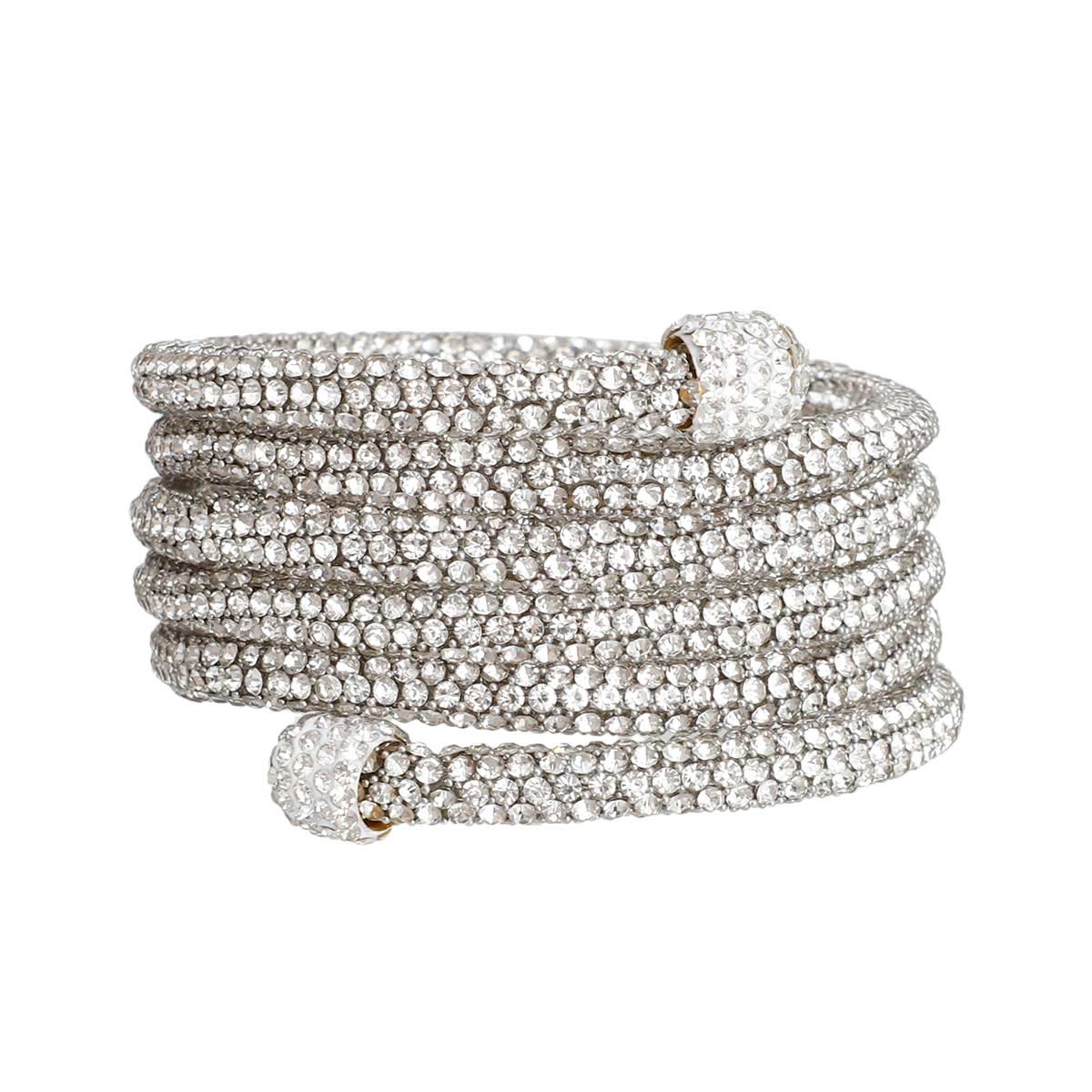 Silver Rhinestone Coiled Tube Bracelet