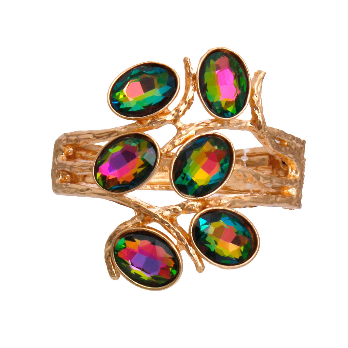 Pink Green Oval Crystal Hinge Cuff