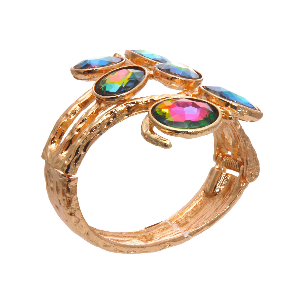 Pink Green Oval Crystal Hinge Cuff