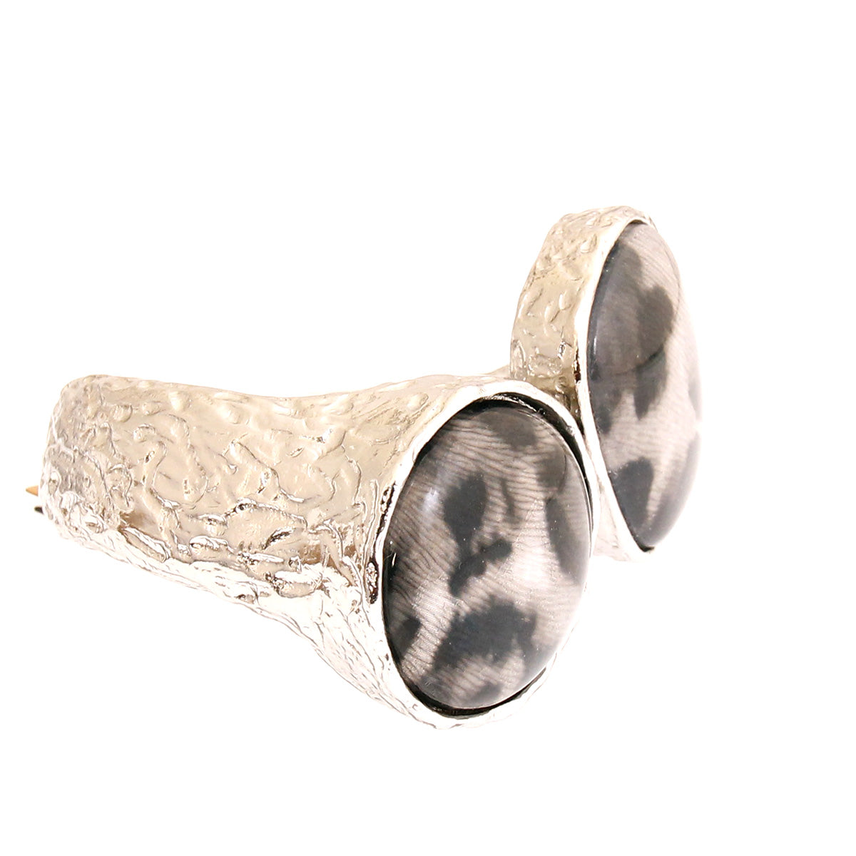 Heavy Silver Leopard Hinge Cuff