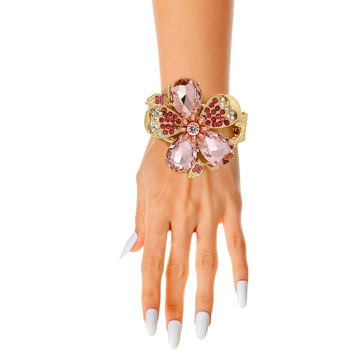 Pink Crystal Floral Leaf Cuff