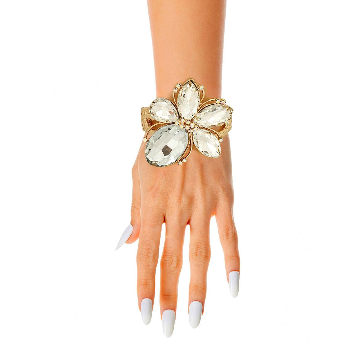 Gold Clear Crystal Flower Hinge Cuff