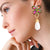 Pink Green Flower Pearl Teardrop Earrings