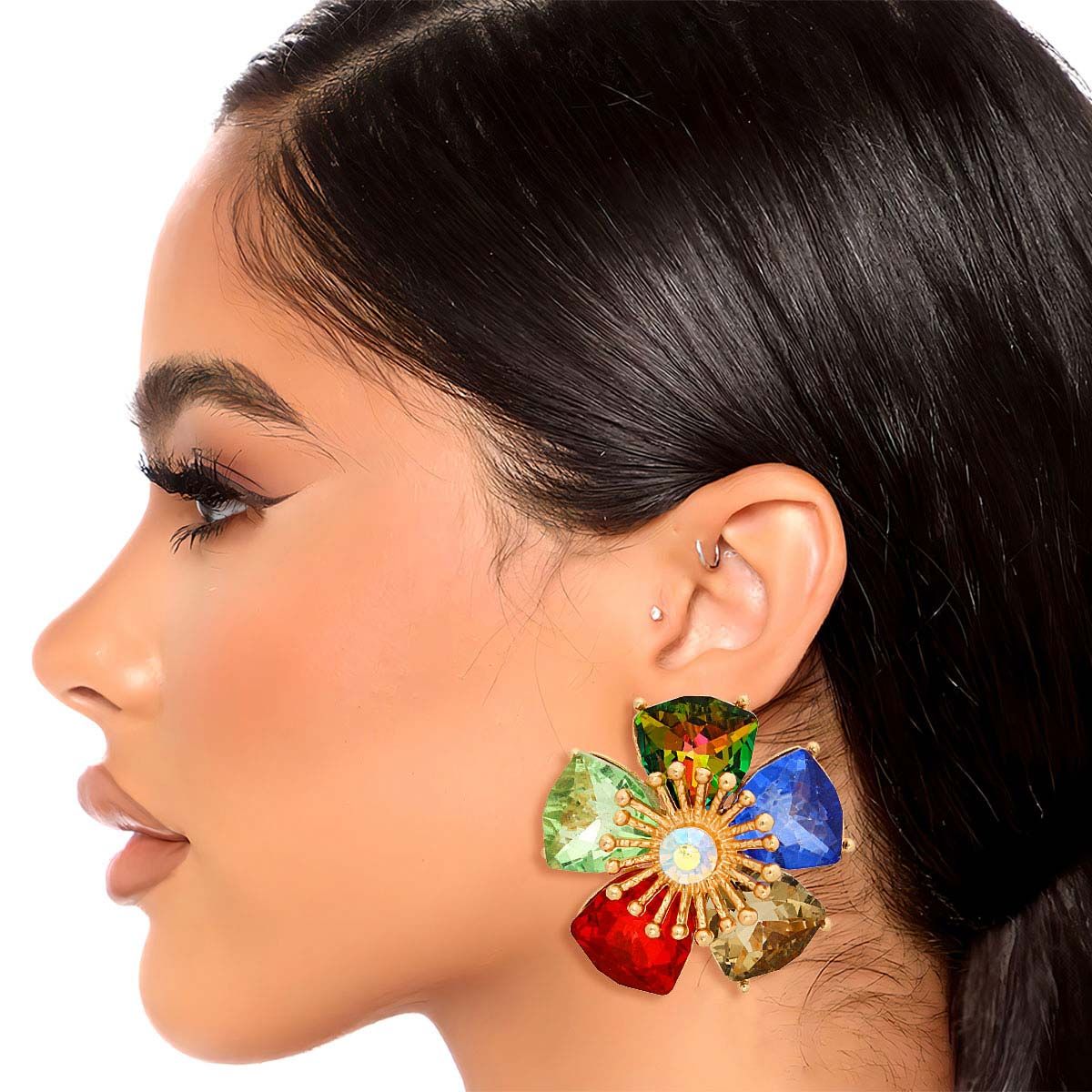 Multi Color Crystal Daisy Studs