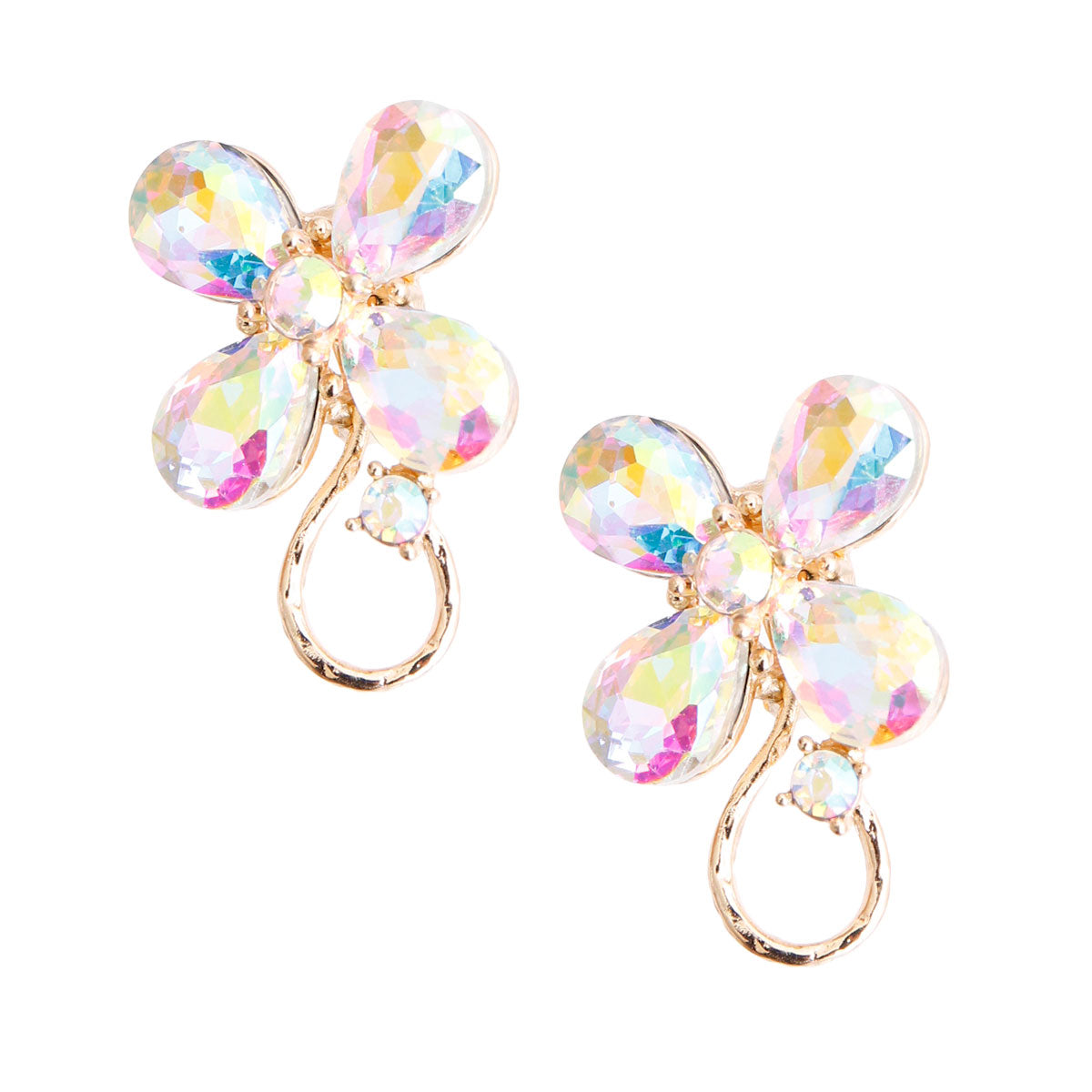 Aurora Borealis Crystal Flower Clip Ons