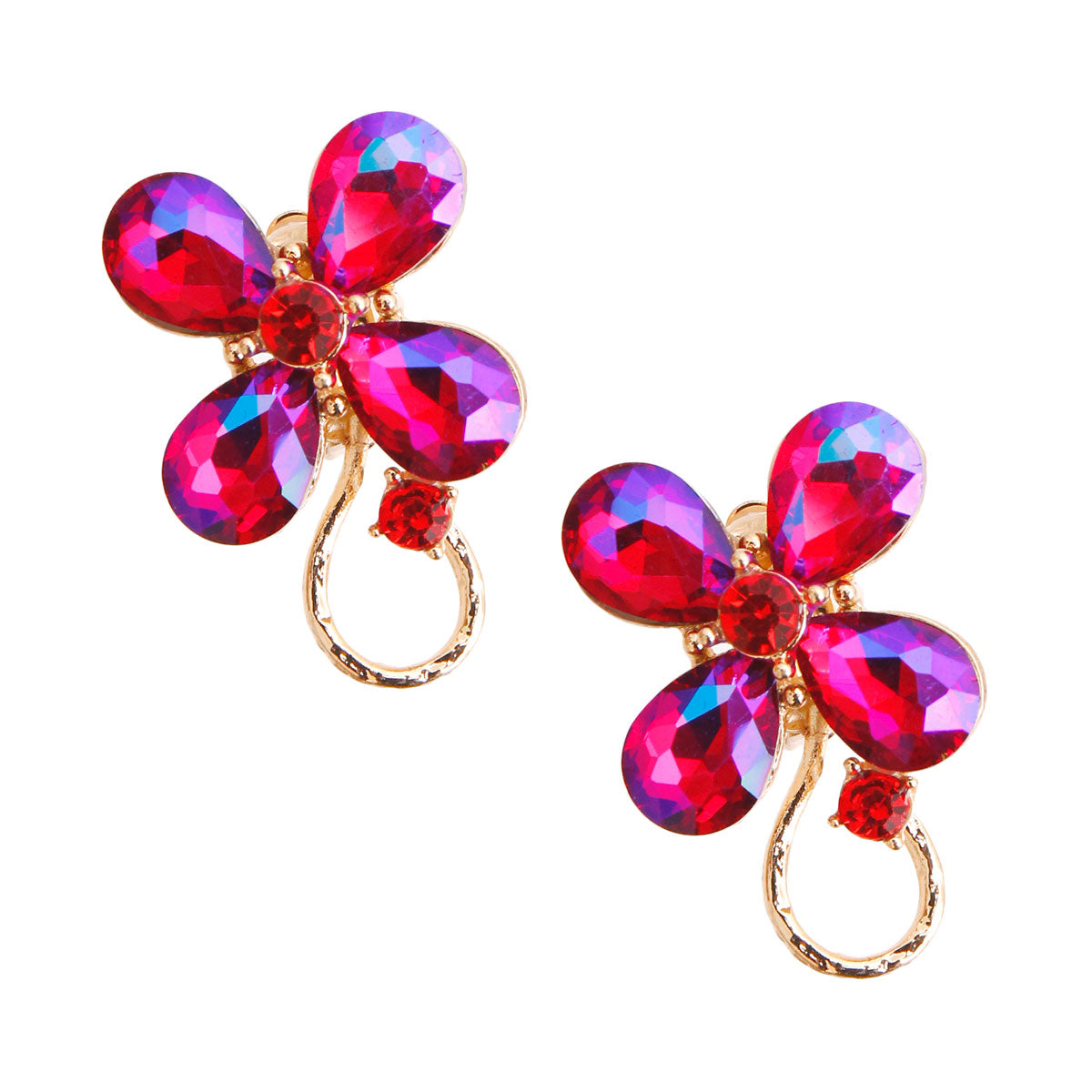 Purple Crystal Flower Clip Ons
