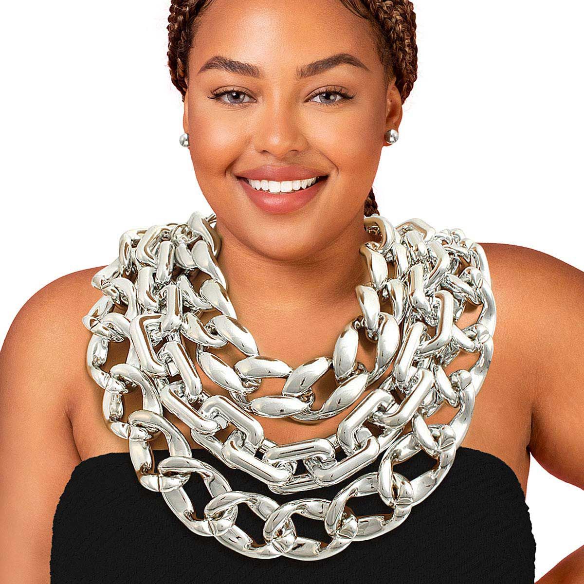 XL Silver Triple Layer Chain Set