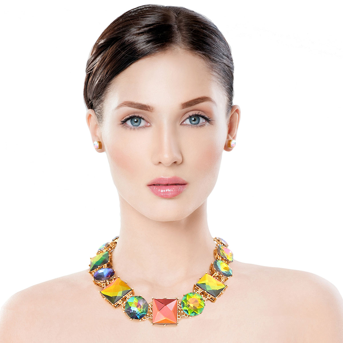 Multi Pink Green Crystal Collar Set