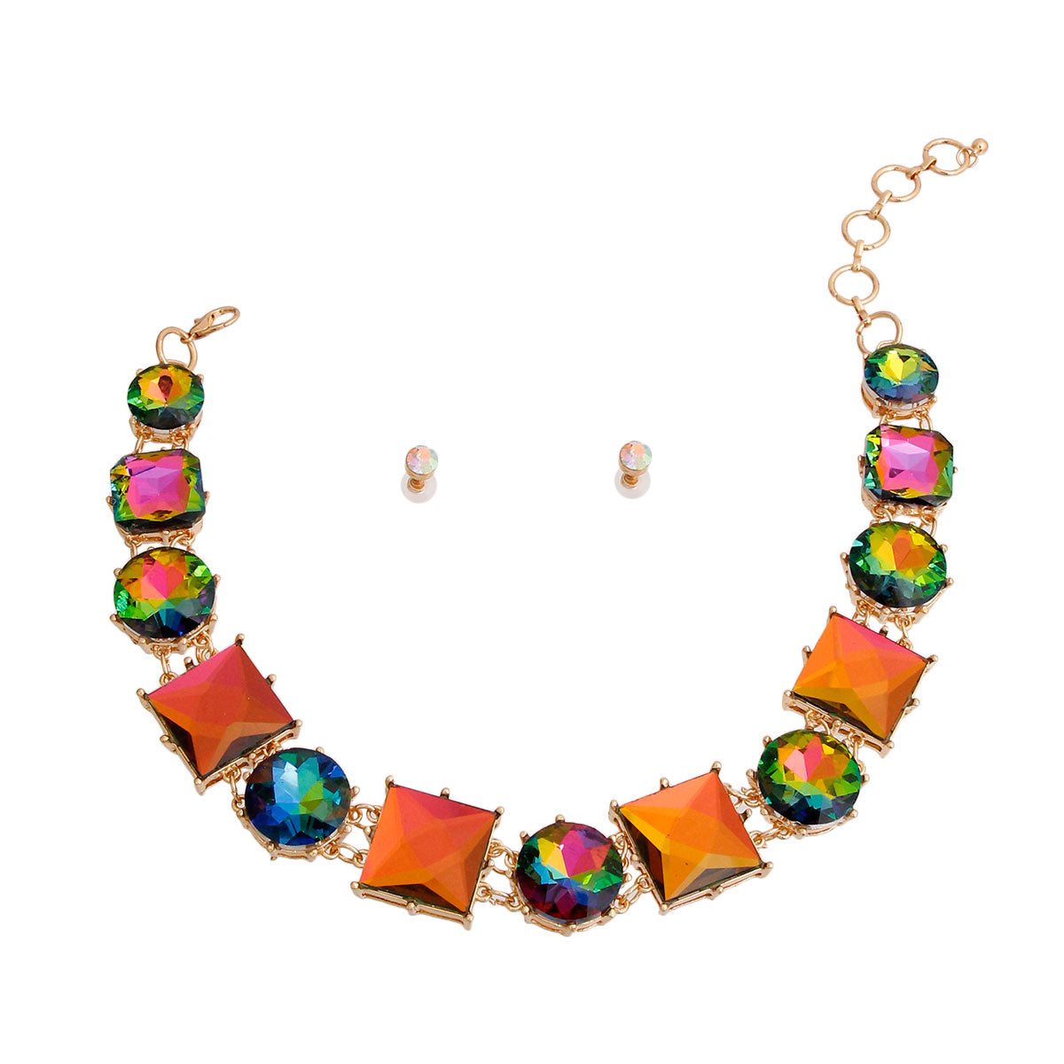 Multi Pink Green Crystal Collar Set