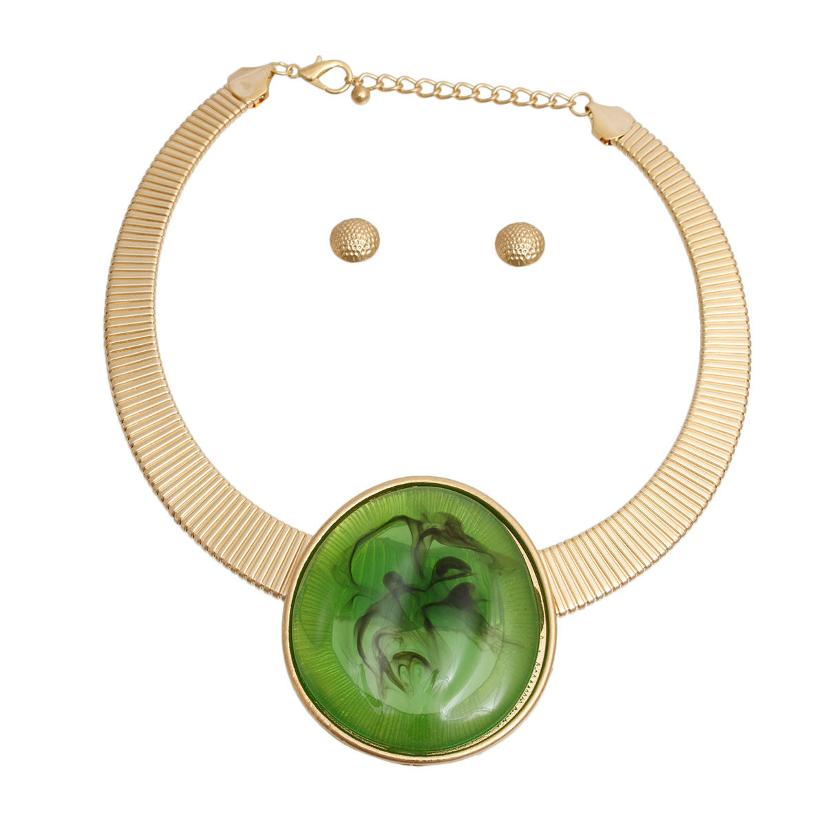 Gold Omega Round Green Resin Set