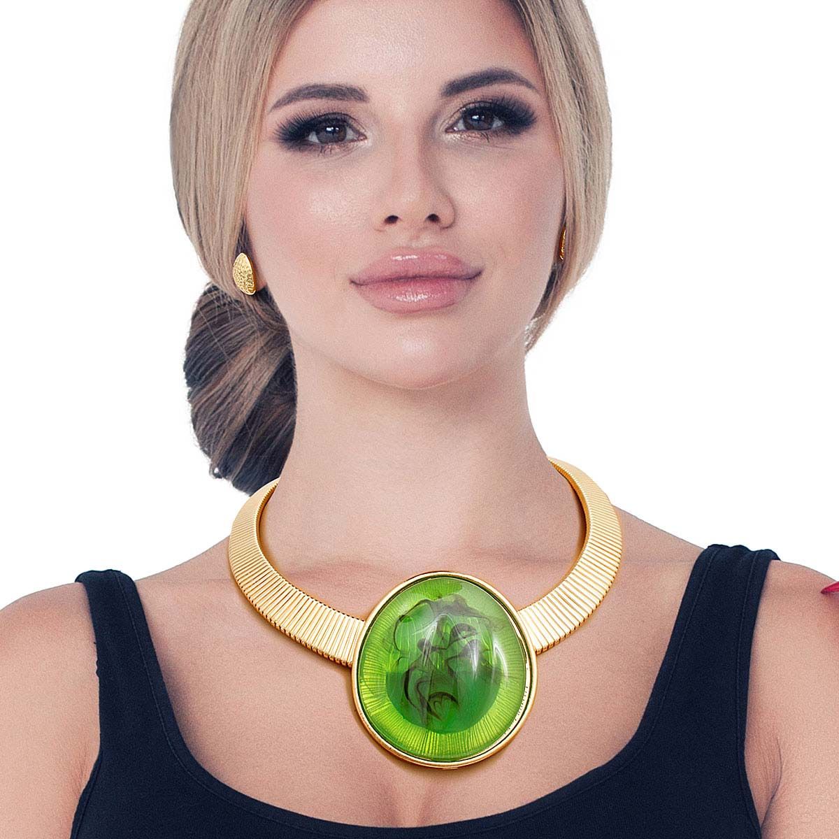 Gold Omega Round Green Resin Set