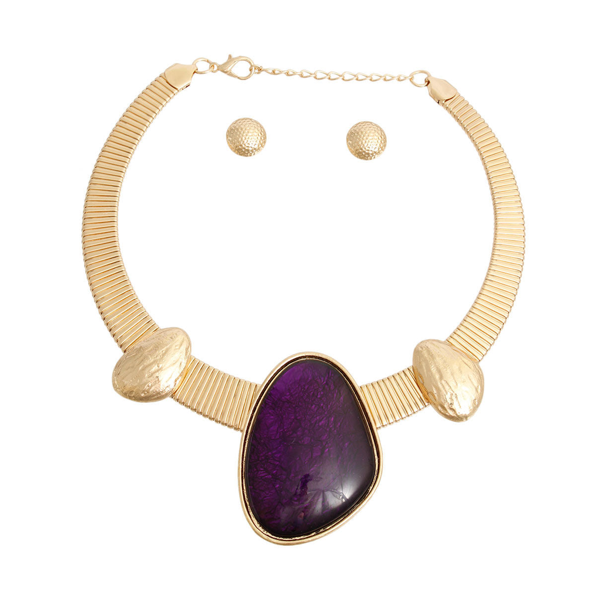 Gold Omega Purple Resin Necklace