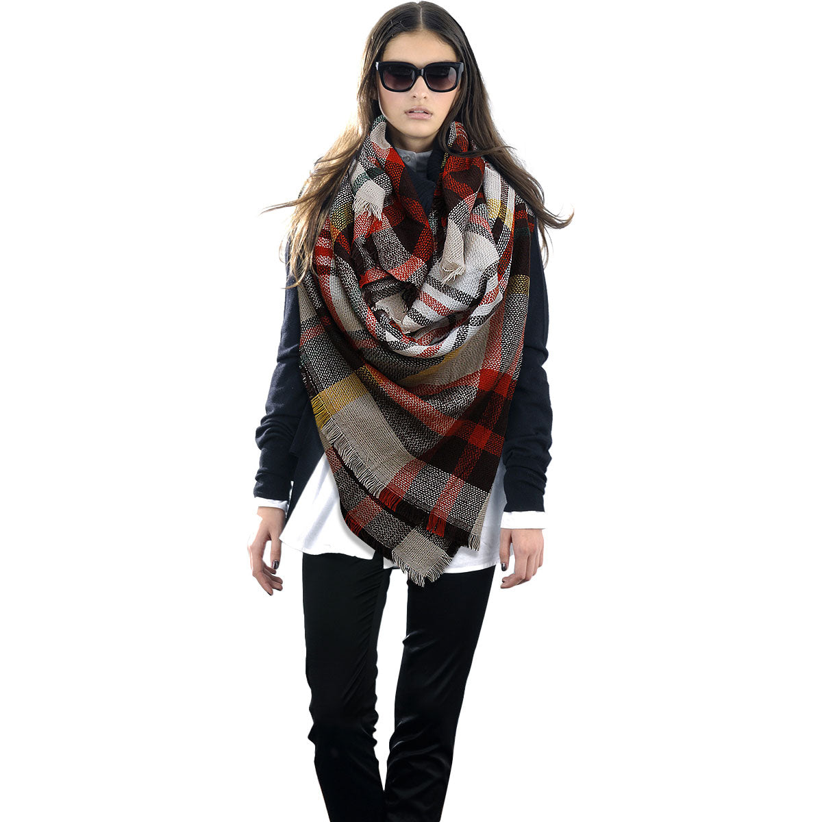 Orange Tartan Plaid Square Scarf