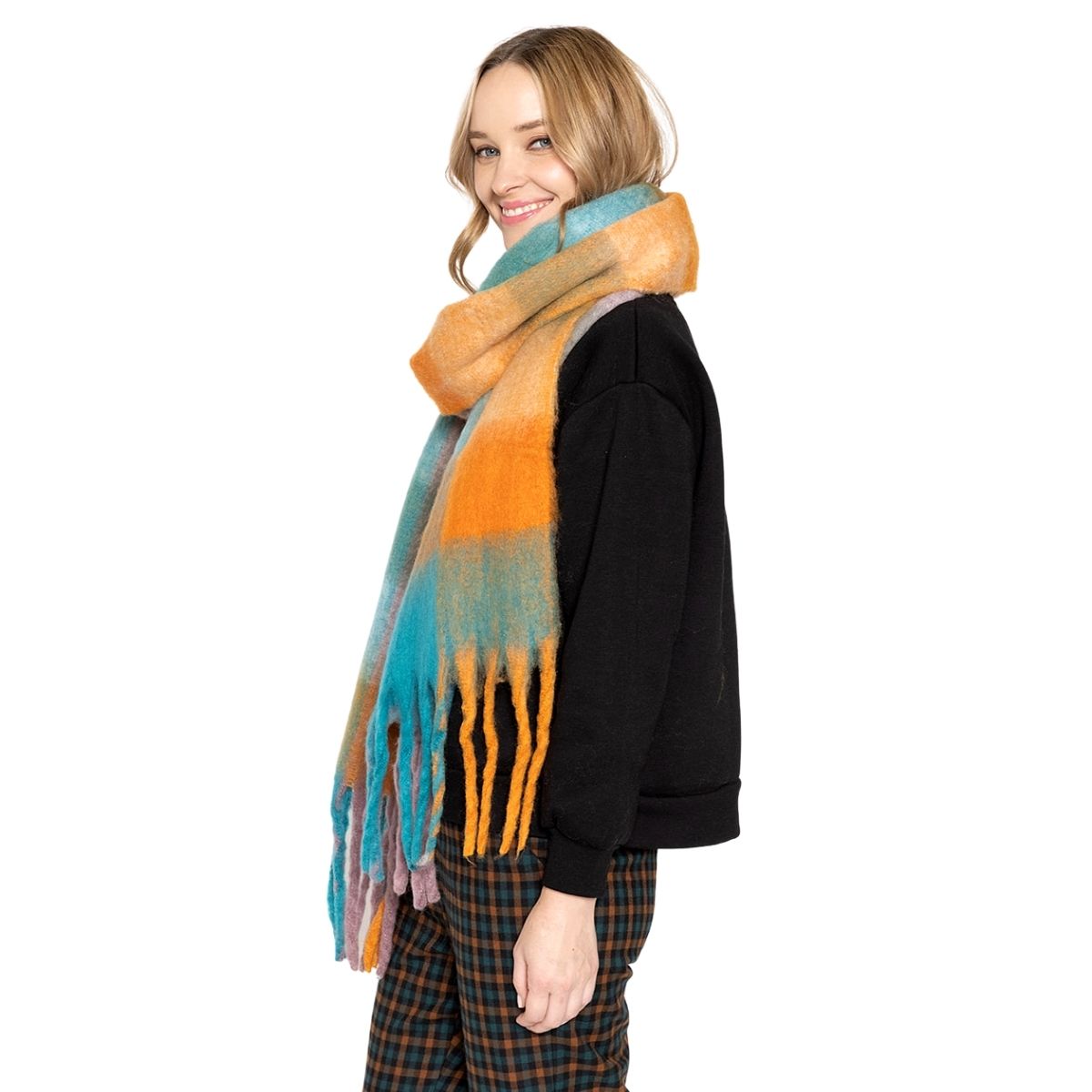 Blue Plaid Cozy Winter Scarf