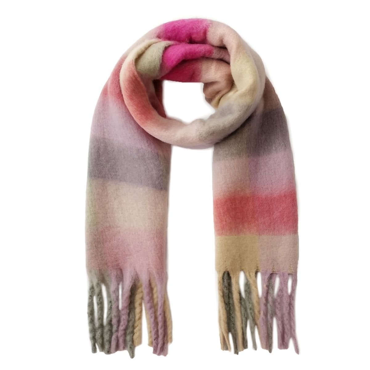 Pink Plaid Cozy Winter Scarf