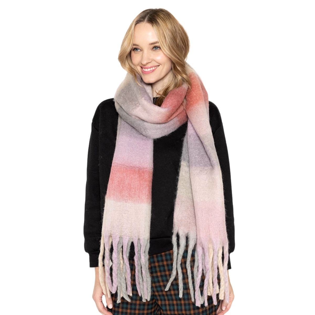 Pink Plaid Cozy Winter Scarf