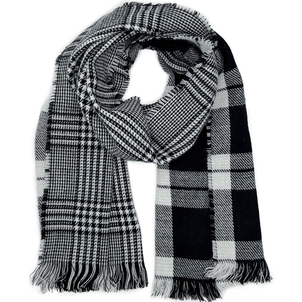 Black and White Tartan Reversible Scarf