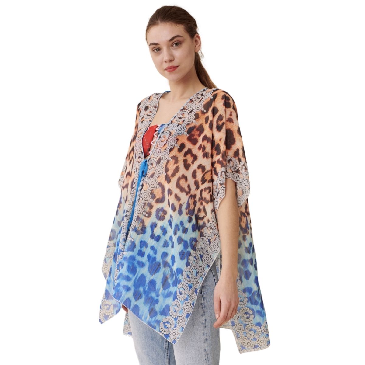 Blue Leopard Embroidered Kimono
