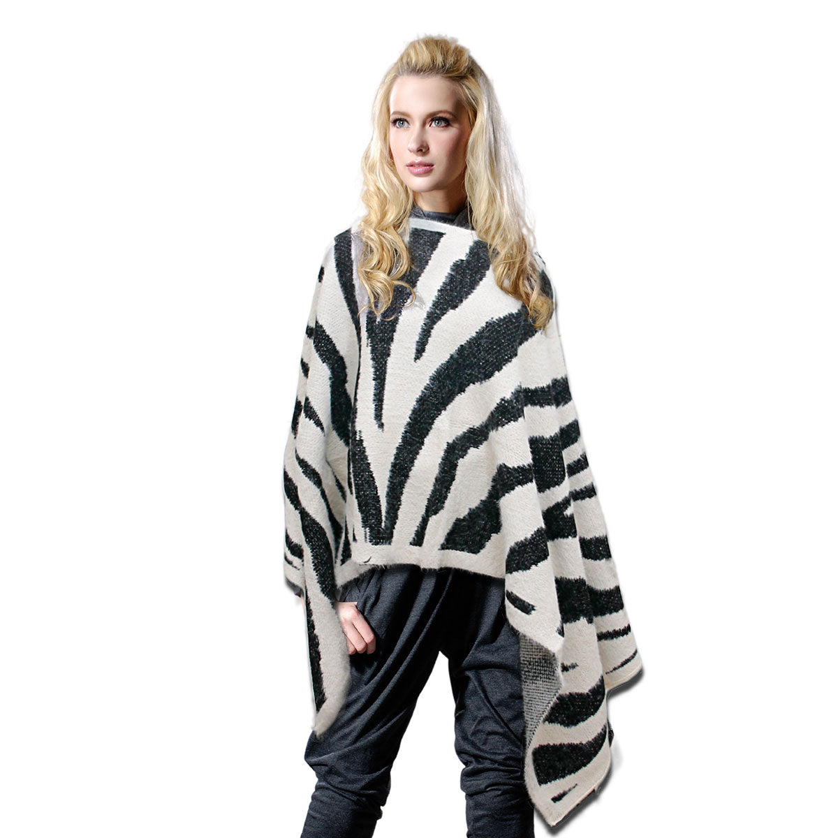 Black and White Tiger Fuzzy Poncho