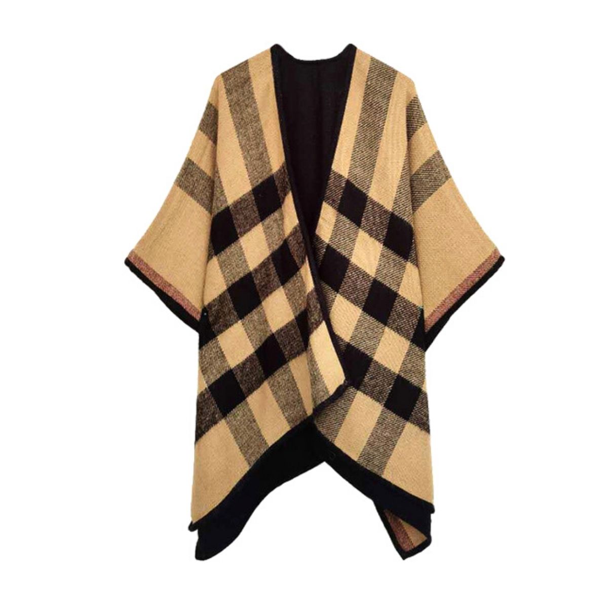 Camel Plaid Reversible Ruana