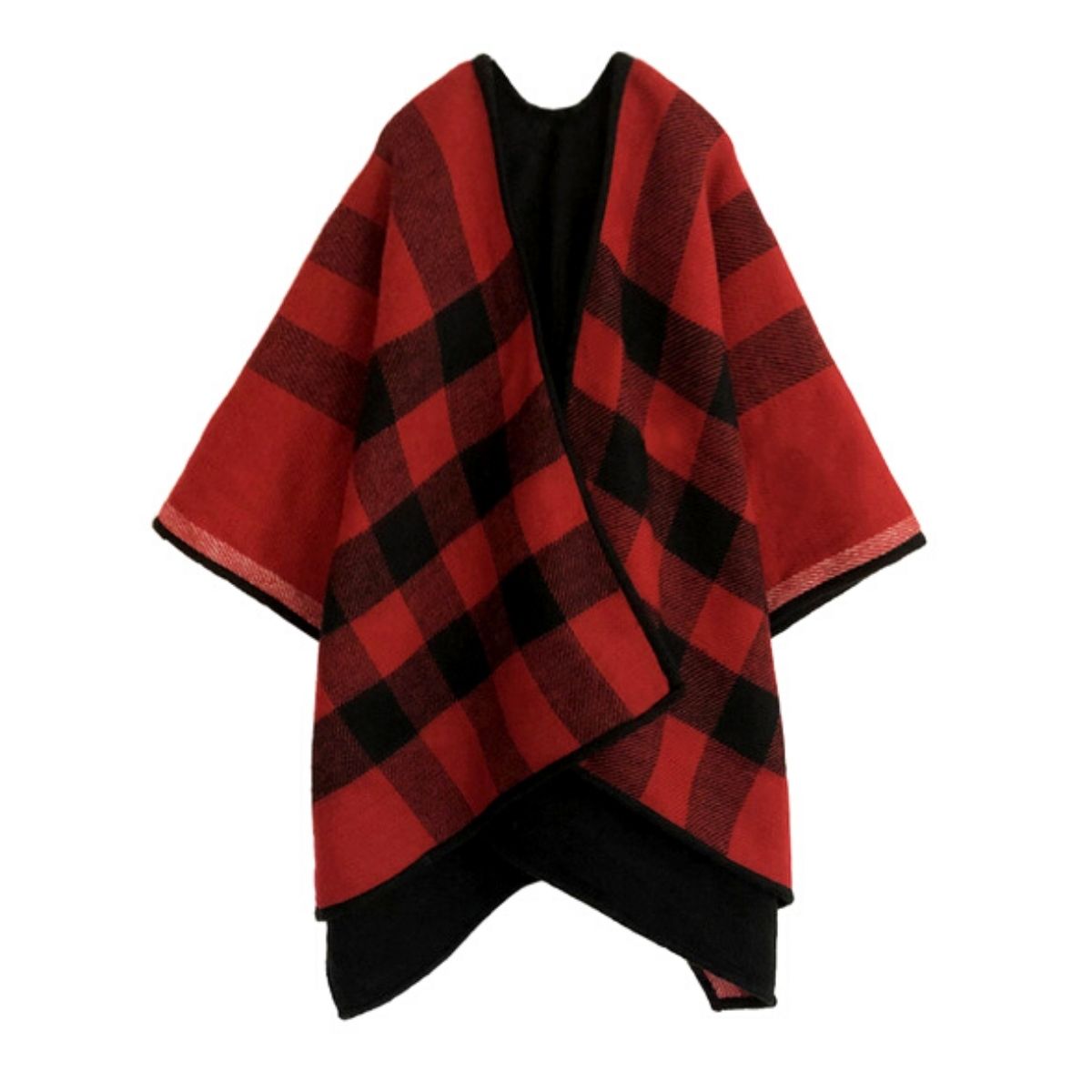 Red Plaid Reversible Ruana