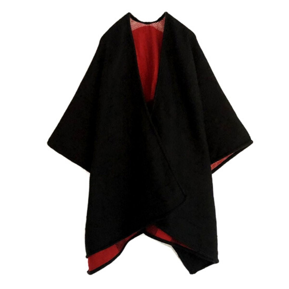 Red Plaid Reversible Ruana