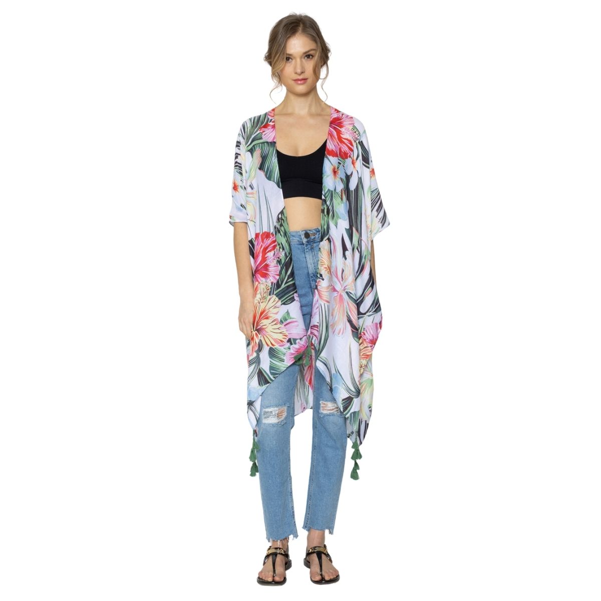 Tropical Green Tassel Kimono