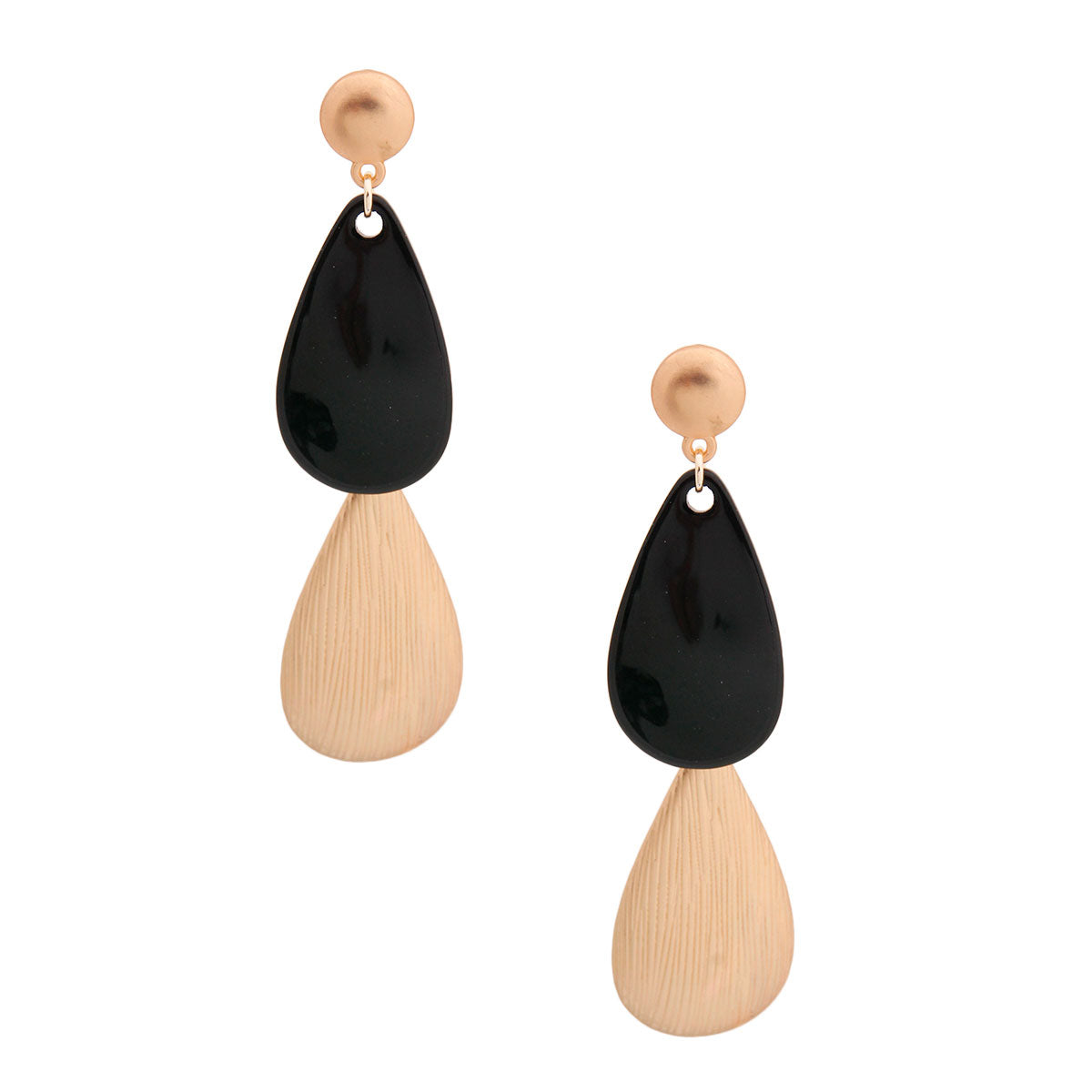 Black Gold Ribbed Teardrop Earrings