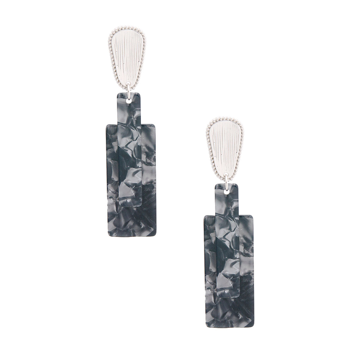Black Rectangle Marbled Earrings