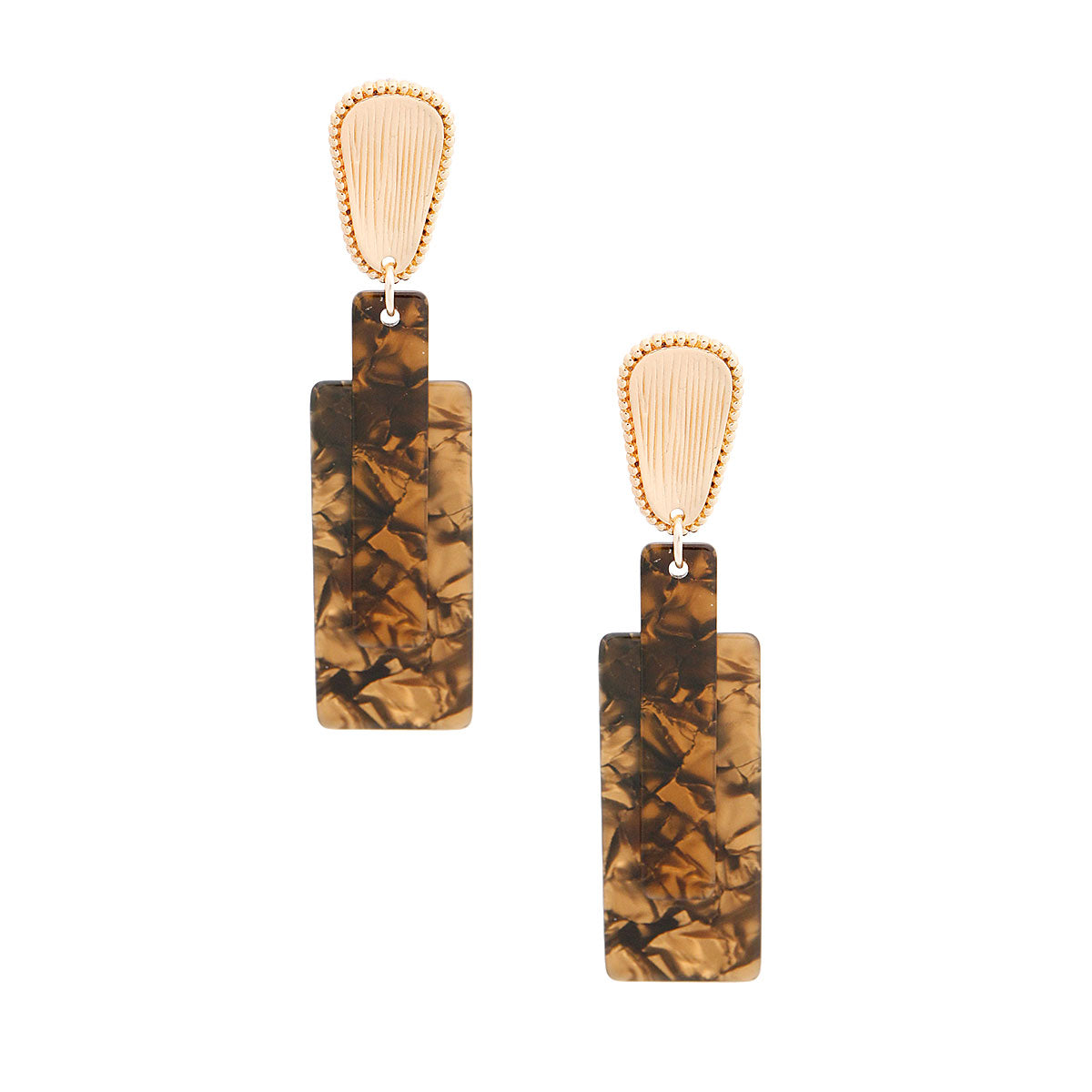 Gold Rectangle Marbled Earrings