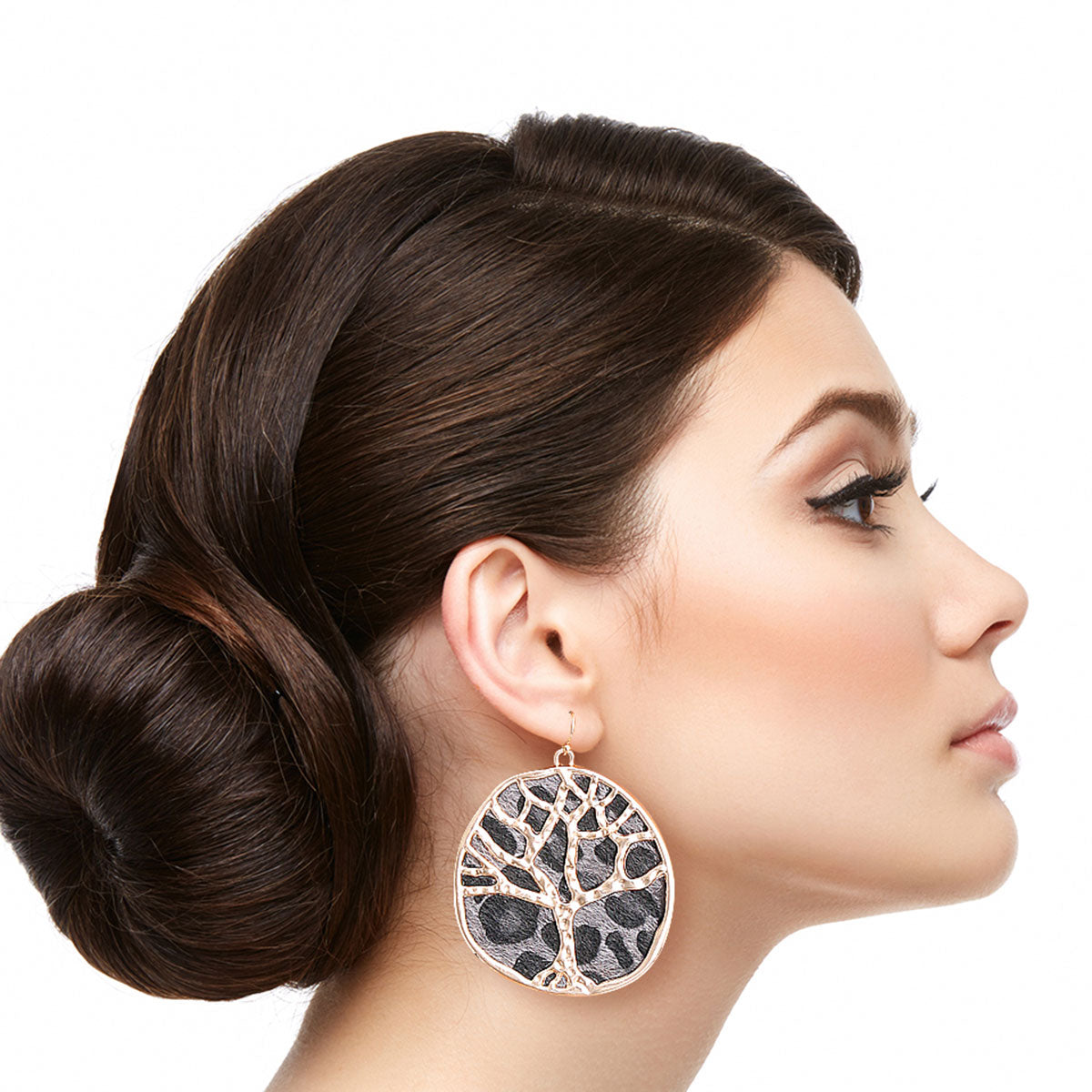 Gray Leopard Fur Tree of Life Earrings